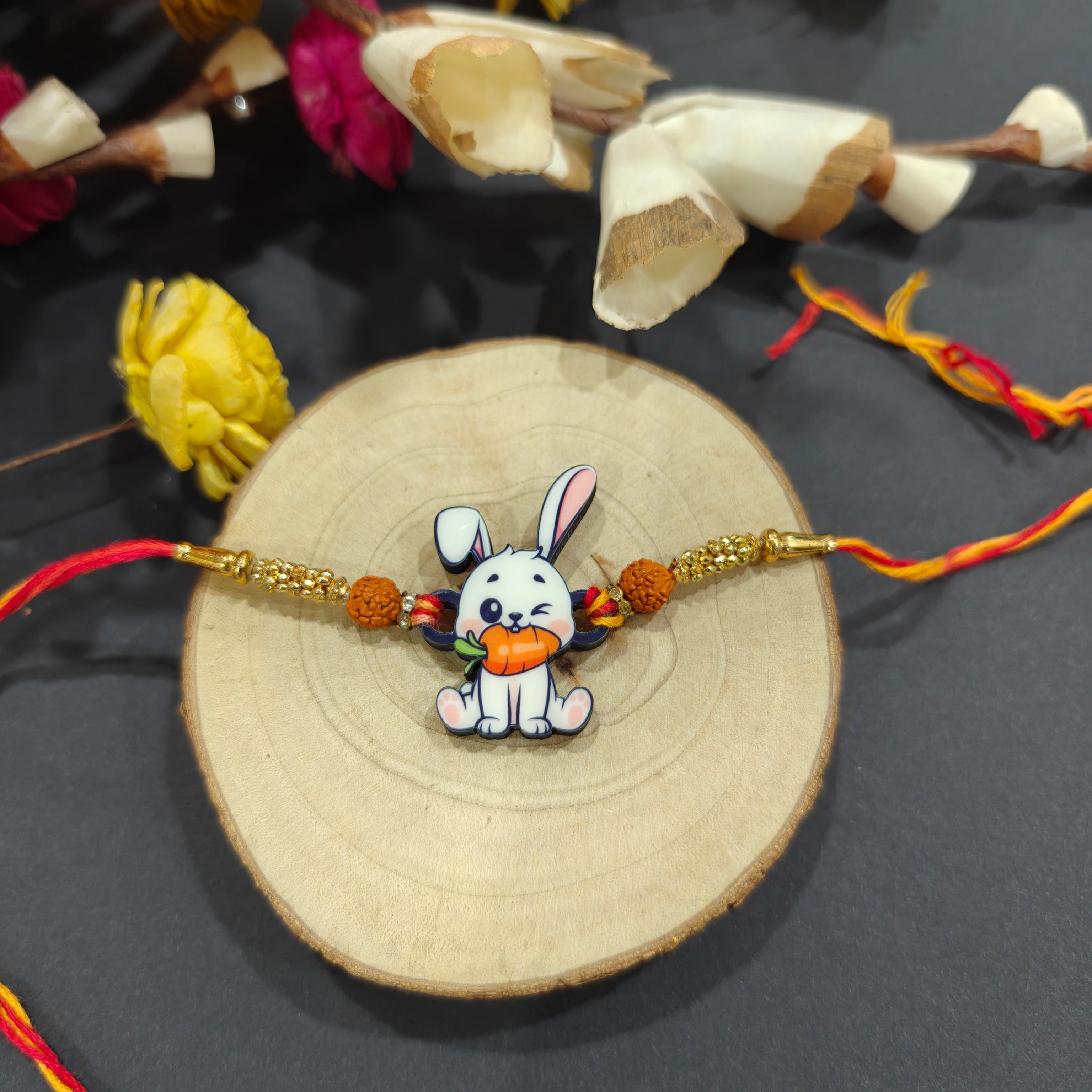Indianvibez Rabbit Wooden Rakhi, Cute Animal Rakhi - Kids Rakhi | Grocsy