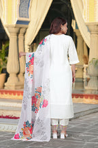 The52 Women's Beautiful Chanderi Fabric Embroidery Work Straight Kurta Pant and Dupatta Set | Grocsy
