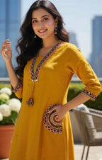 Miravan Womens Yellow Kurta And Palazzo Set | Grocsy