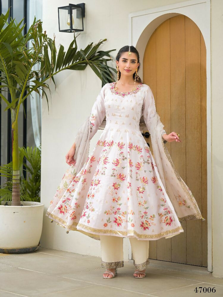 Functional Designer Off white Jam Silk Anarkali suit with Dupatta-Anbazaar | Grocsy