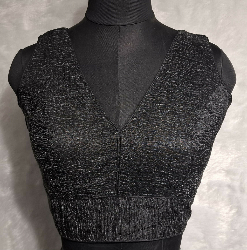 Kia Fashions Black Crush Tissue Self Design Readymade Blouse | Grocsy