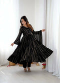 Teeya Creation Black Color Mal Chanderi Silk Hand Embroidery Work Long Gown | Grocsy