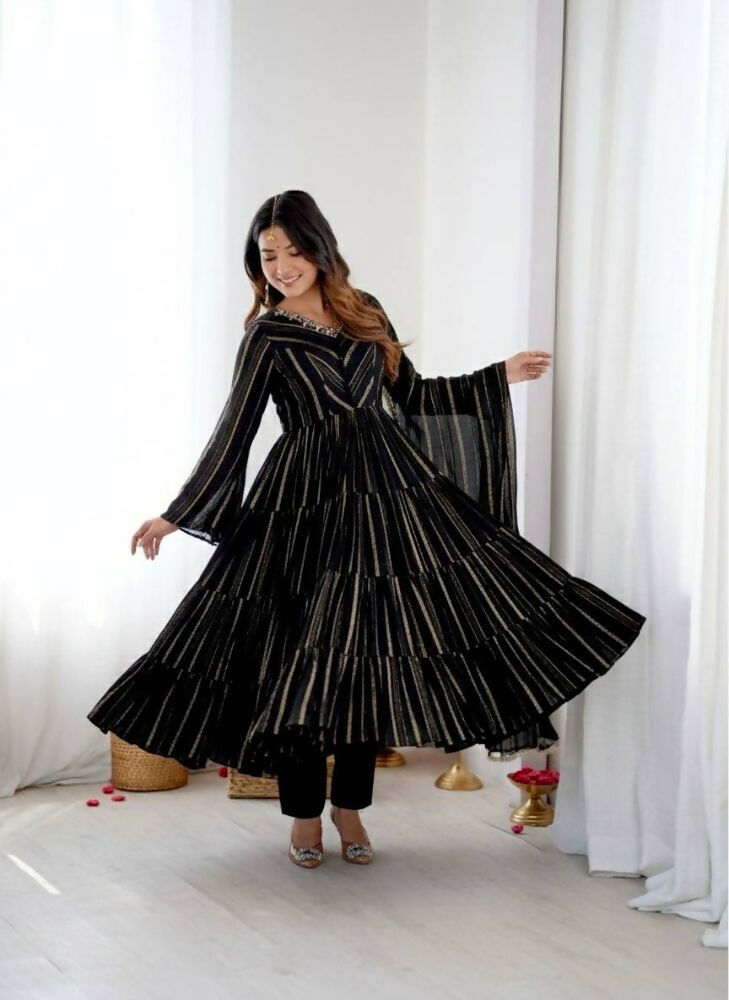 Teeya Creation Black Color Mal Chanderi Silk Hand Embroidery Work Long Gown | Grocsy