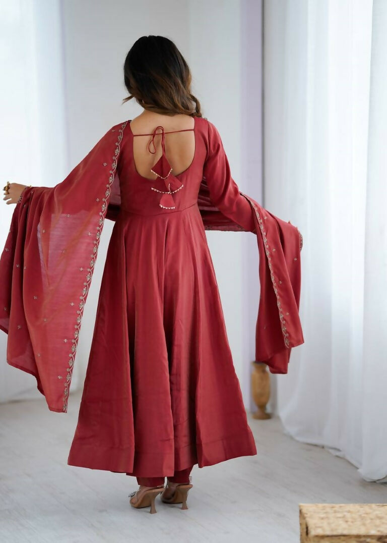 Teeya Creation Brown Color Pure Roman Silk Party Wear Designer Gown | Grocsy