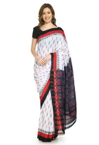 Vamika Sambalpuri Ikat Cotton Dehabandha White, Red & Black Saree | Grocsy