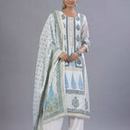 Juniper Women Blue Rayon Printed Kurta, Pants and Dupatta Set | Grocsy