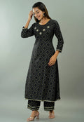 Vamika Black Lace Work Rayon Party And Casual Wear Kurta Set | Grocsy