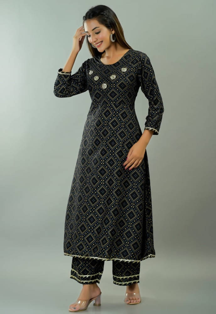 Vamika Black Lace Work Rayon Party And Casual Wear Kurta Set | Grocsy