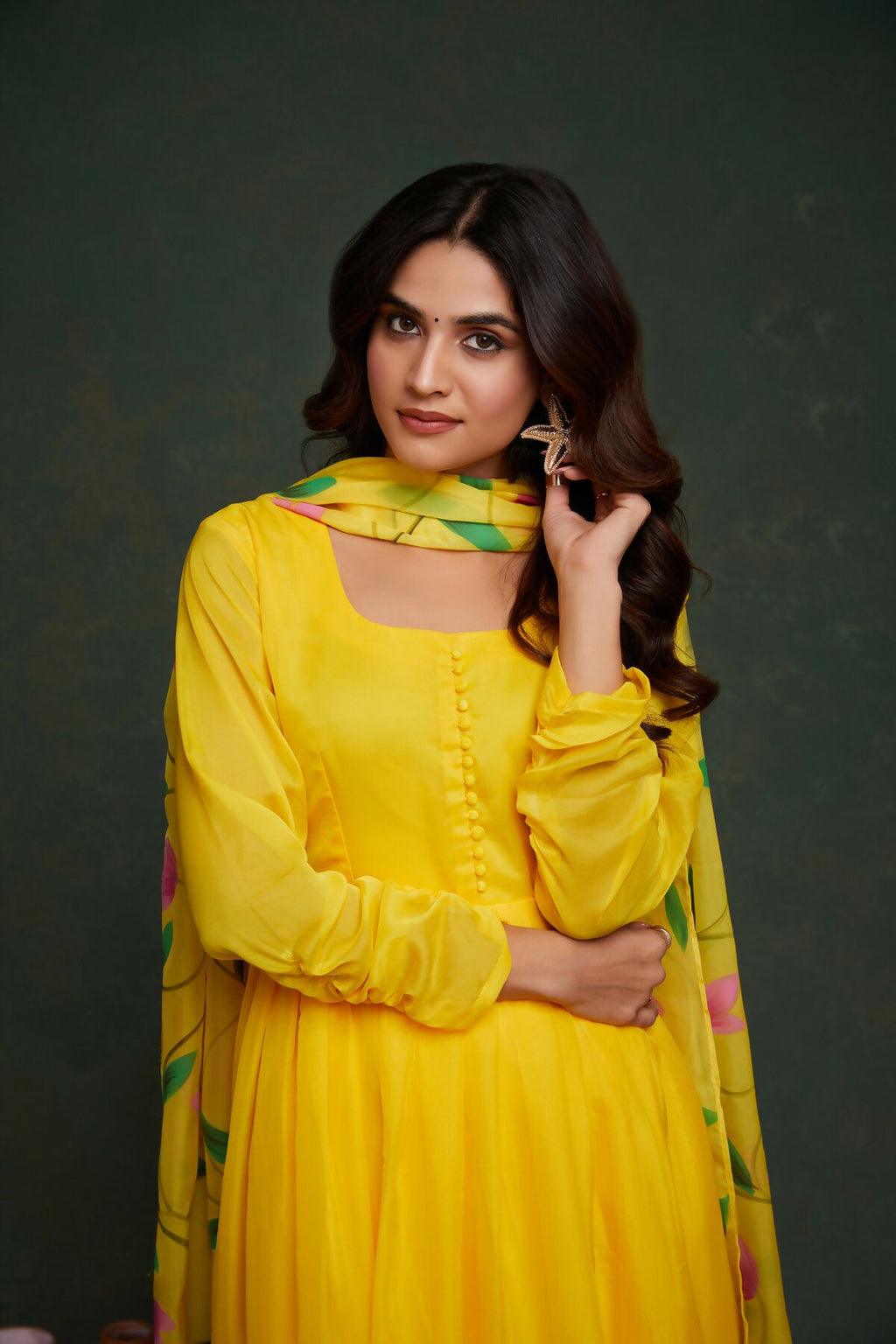 Aayaa Viscose Organza Dyeable Hand Painted Suit - Lemon Yellow | Grocsy