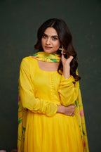 Aayaa Viscose Organza Dyeable Hand Painted Suit - Lemon Yellow | Grocsy