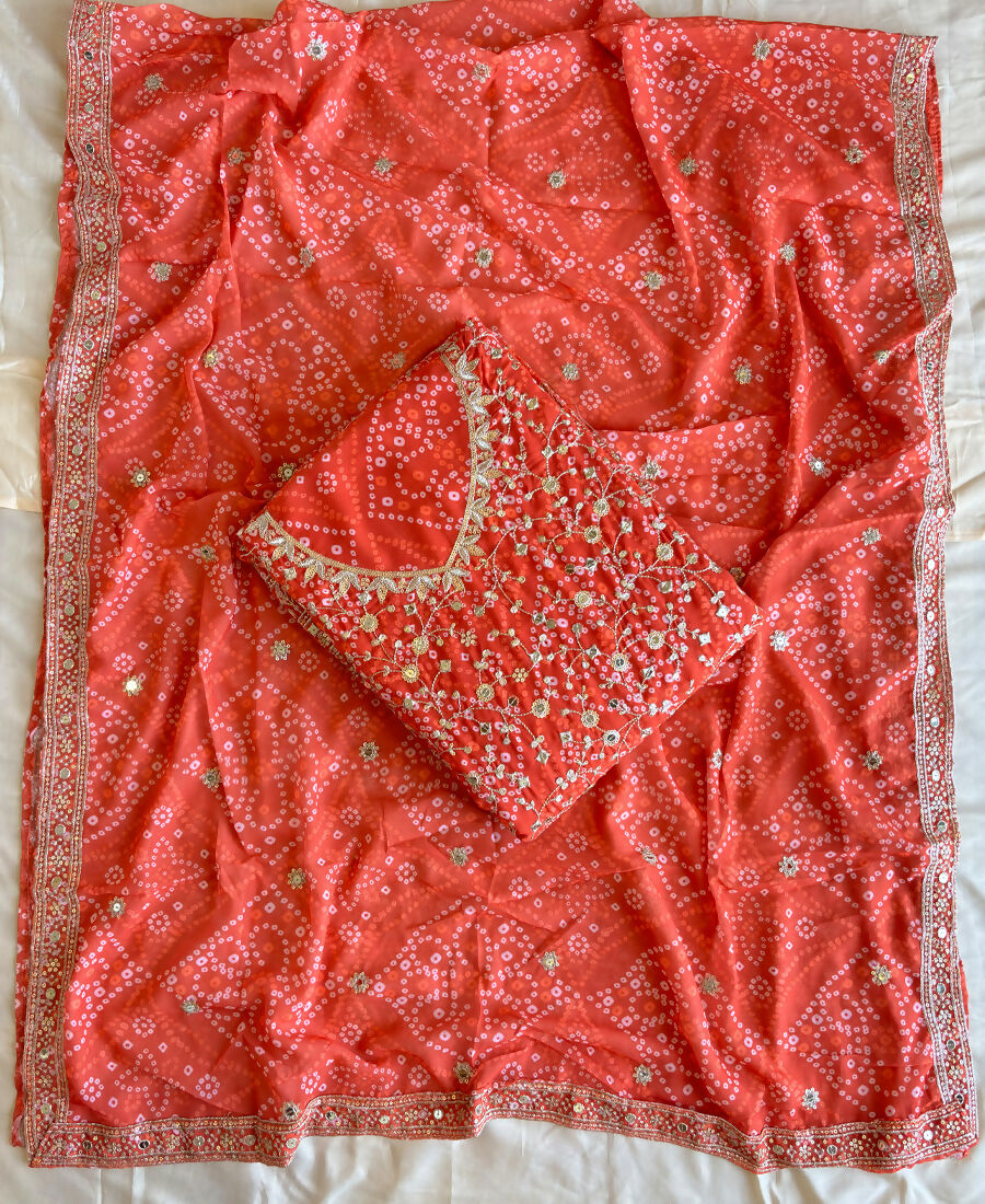 KC Orange Bandhani Printed Heavy Emrboidery Worked Sharara Suit Ethnic Wear | Grocsy