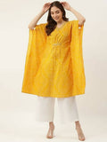 FIORRA Women's Printed Pure Cotton Kaftan Kurta - Yellow | Grocsy