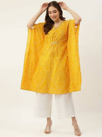 FIORRA Women's Printed Pure Cotton Kaftan Kurta - Yellow | Grocsy