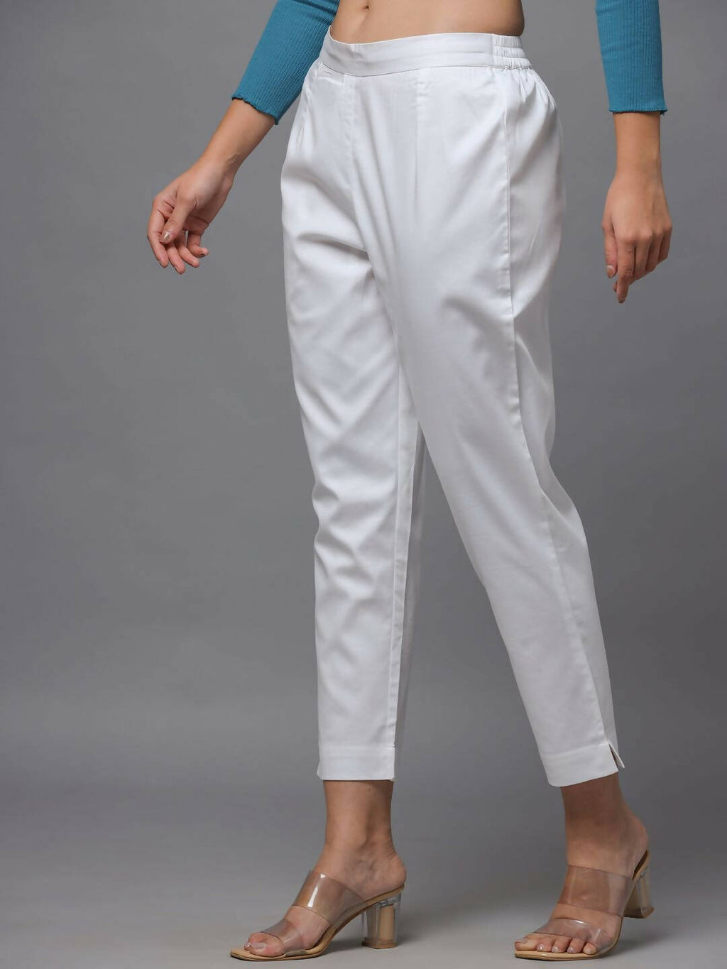 Juniper Women's White Solid Straight Slim Pant | Grocsy