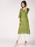 Cheera Hand Block Print Olive green Latest Straight Kurta | Grocsy