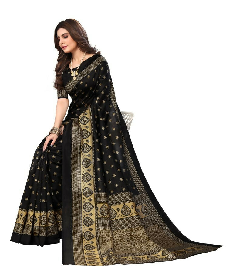 Vamika Black Printed Art Silk Saree | Grocsy