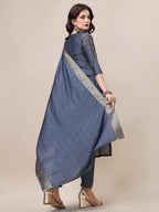 Embroidered Kurta With Pant & Dupatta Set, Multicolor - Hiral Fashion | Grocsy