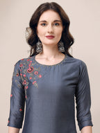 Embroidered Kurta With Pant & Dupatta Set, Multicolor - Hiral Fashion | Grocsy
