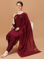 Placement Hand Embroidered Chanderi Kurta With Pant & Dupatta, Multicolor - Hiral Fashion | Grocsy
