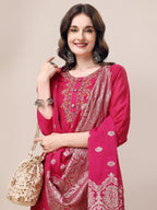 Embroidered Kurta With Pant & Dupatta Set, Multicolor - Hiral Fashion | Grocsy