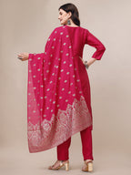 Embroidered Kurta With Pant & Dupatta Set, Multicolor - Hiral Fashion | Grocsy