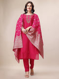 Embroidered Kurta With Pant & Dupatta Set, Multicolor - Hiral Fashion | Grocsy
