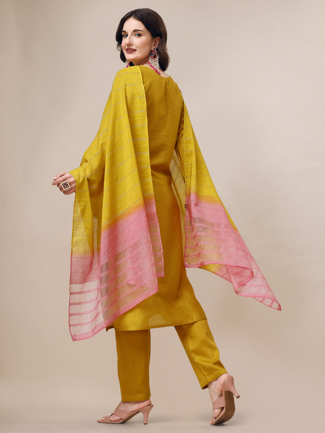Hand Embroidered Kurta With Pant & Dupatta Set, Multicolor - Hiral Fashion | Grocsy