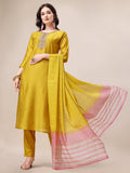 Hand Embroidered Kurta With Pant & Dupatta Set, Multicolor - Hiral Fashion | Grocsy