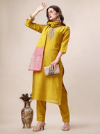 Hand Embroidered Kurta With Pant & Dupatta Set, Multicolor - Hiral Fashion | Grocsy