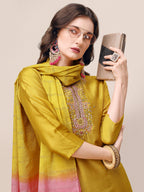 Hand Embroidered Kurta With Pant & Dupatta Set, Multicolor - Hiral Fashion | Grocsy
