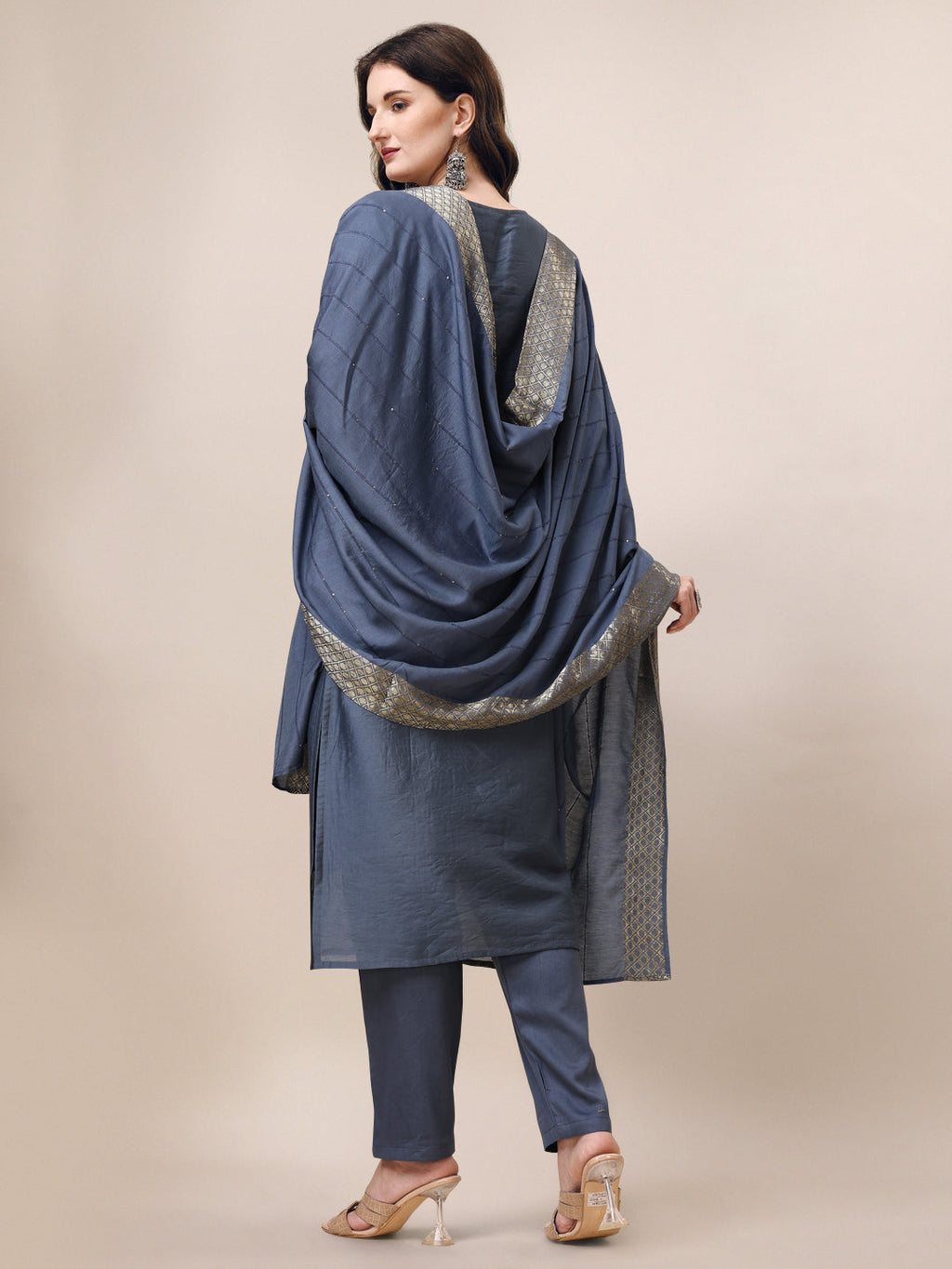 Hand Embroidered Kurta With Pant & Dupatta Set, Multicolor - Hiral Fashion | Grocsy