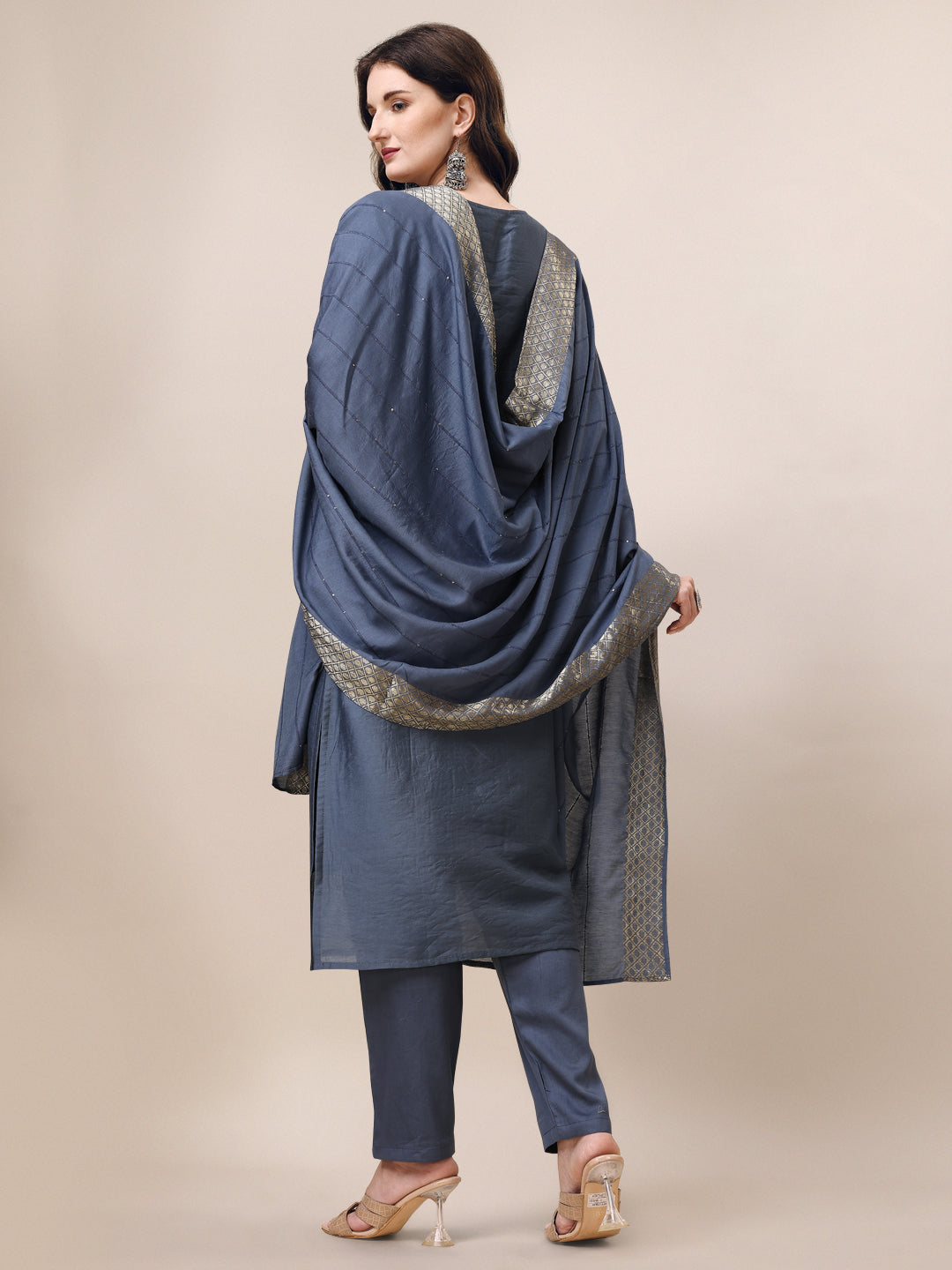 Hand Embroidered Kurta With Pant & Dupatta Set, Multicolor - Hiral Fashion | Grocsy