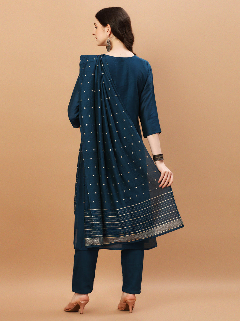 Hand Embroidered Navyblue Kurta With Pant & Dupatta, Multicolor - Hiral Fashion | Grocsy