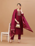Hand Embroidered Wine Kurta With Pant & Dupatta, Multicolor - Hiral Fashion | Grocsy