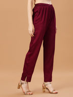 Hand Embroidered Wine Kurta With Pant & Dupatta, Multicolor - Hiral Fashion | Grocsy