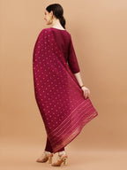 Hand Embroidered Wine Kurta With Pant & Dupatta, Multicolor - Hiral Fashion | Grocsy