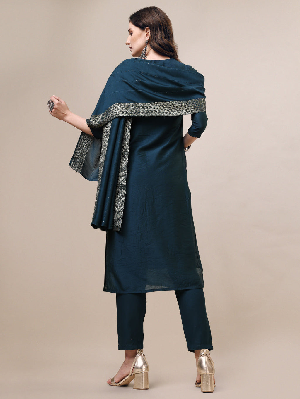 Hand Embroidered Button Embellished Kurta With Pant And Sequined Dupatta, Multicolor - Hiral Fashion | Grocsy