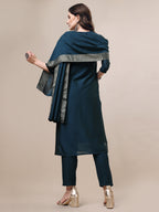 Hand Embroidered Button Embellished Kurta With Pant And Sequined Dupatta, Multicolor - Hiral Fashion | Grocsy