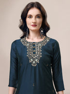 Hand Embroidered Button Embellished Kurta With Pant And Sequined Dupatta, Multicolor - Hiral Fashion | Grocsy