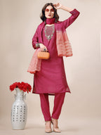 Hand Embroidered Mirror Detailed Kurta With Pant & Dupatta, Multicolor - Hiral Fashion | Grocsy