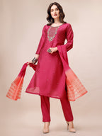 Hand Embroidered Mirror Detailed Kurta With Pant & Dupatta, Multicolor - Hiral Fashion | Grocsy