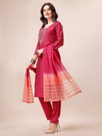 Hand Embroidered Mirror Detailed Kurta With Pant & Dupatta, Multicolor - Hiral Fashion | Grocsy