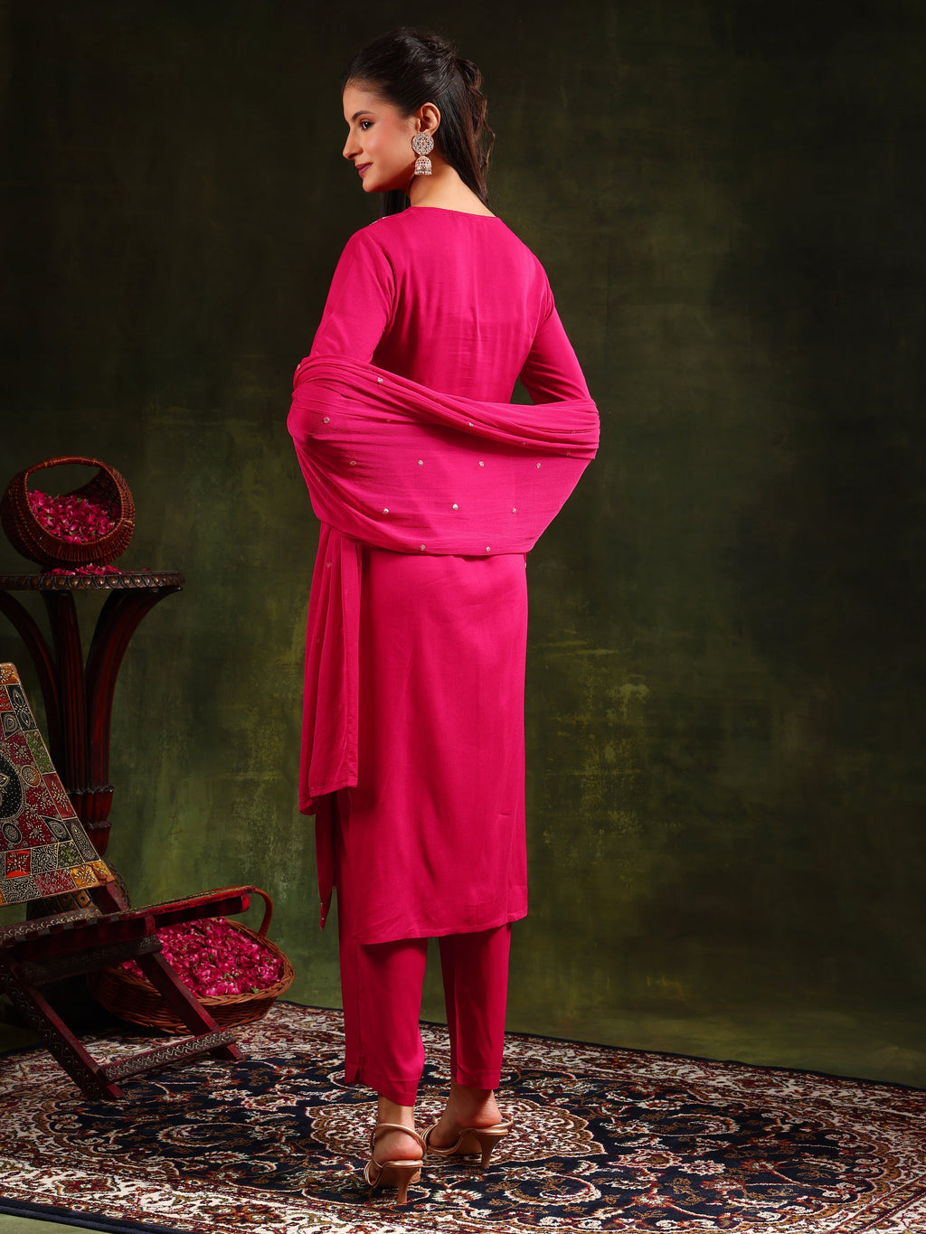Sequined Embroidered Kurta With Pant & Sequined Embroidered Dupatta, Pink - Hiral Fashion | Grocsy
