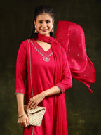 Sequined Embroidered Kurta With Pant & Sequined Embroidered Dupatta, Pink - Hiral Fashion | Grocsy