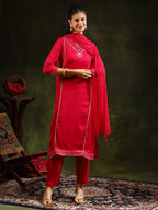 Sequined Embroidered Kurta With Pant & Sequined Embroidered Dupatta, Pink - Hiral Fashion | Grocsy