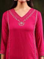 Sequined Embroidered Kurta With Pant & Sequined Embroidered Dupatta, Pink - Hiral Fashion | Grocsy
