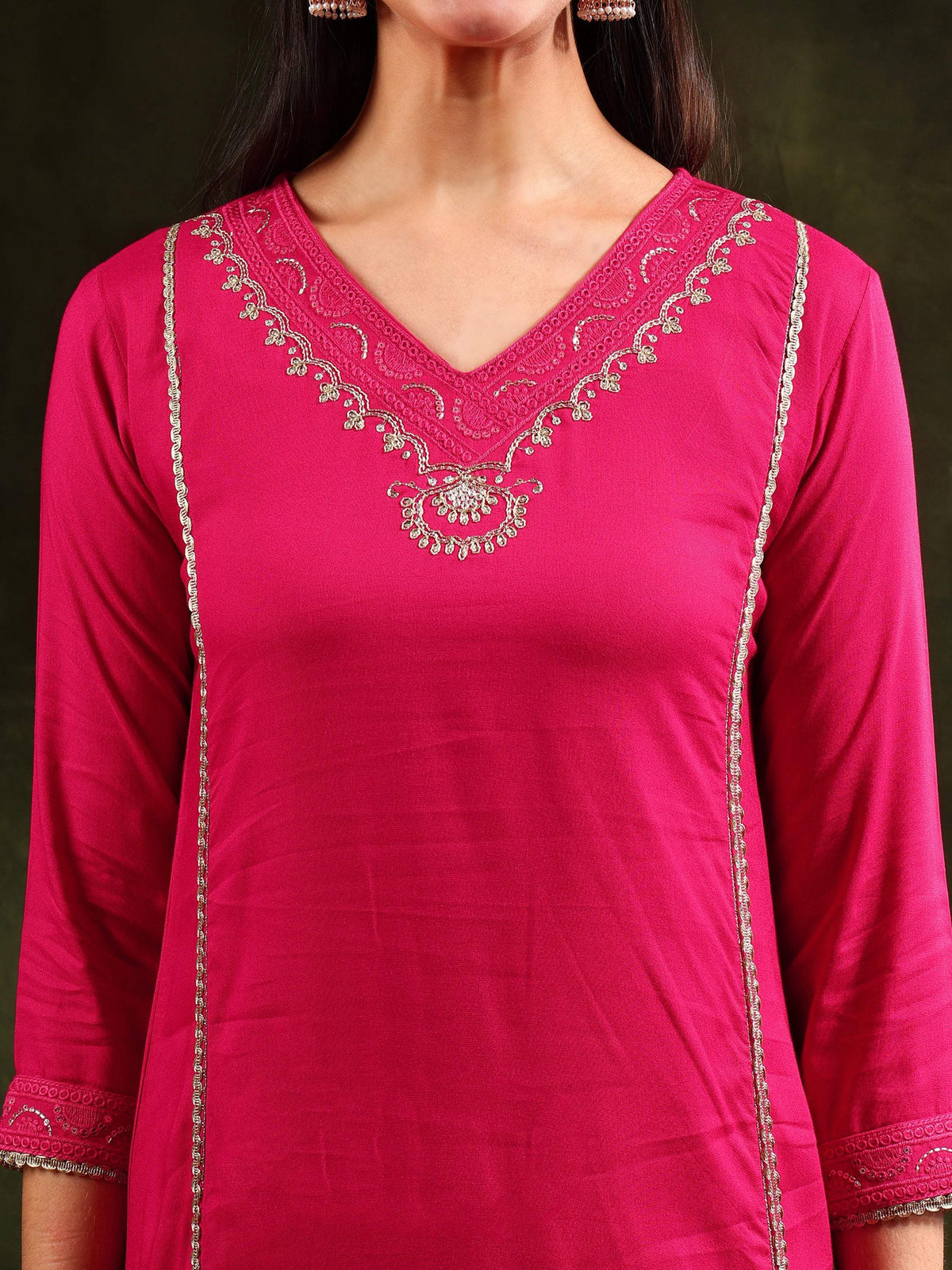 Sequined Embroidered Kurta With Pant & Sequined Embroidered Dupatta, Pink - Hiral Fashion | Grocsy
