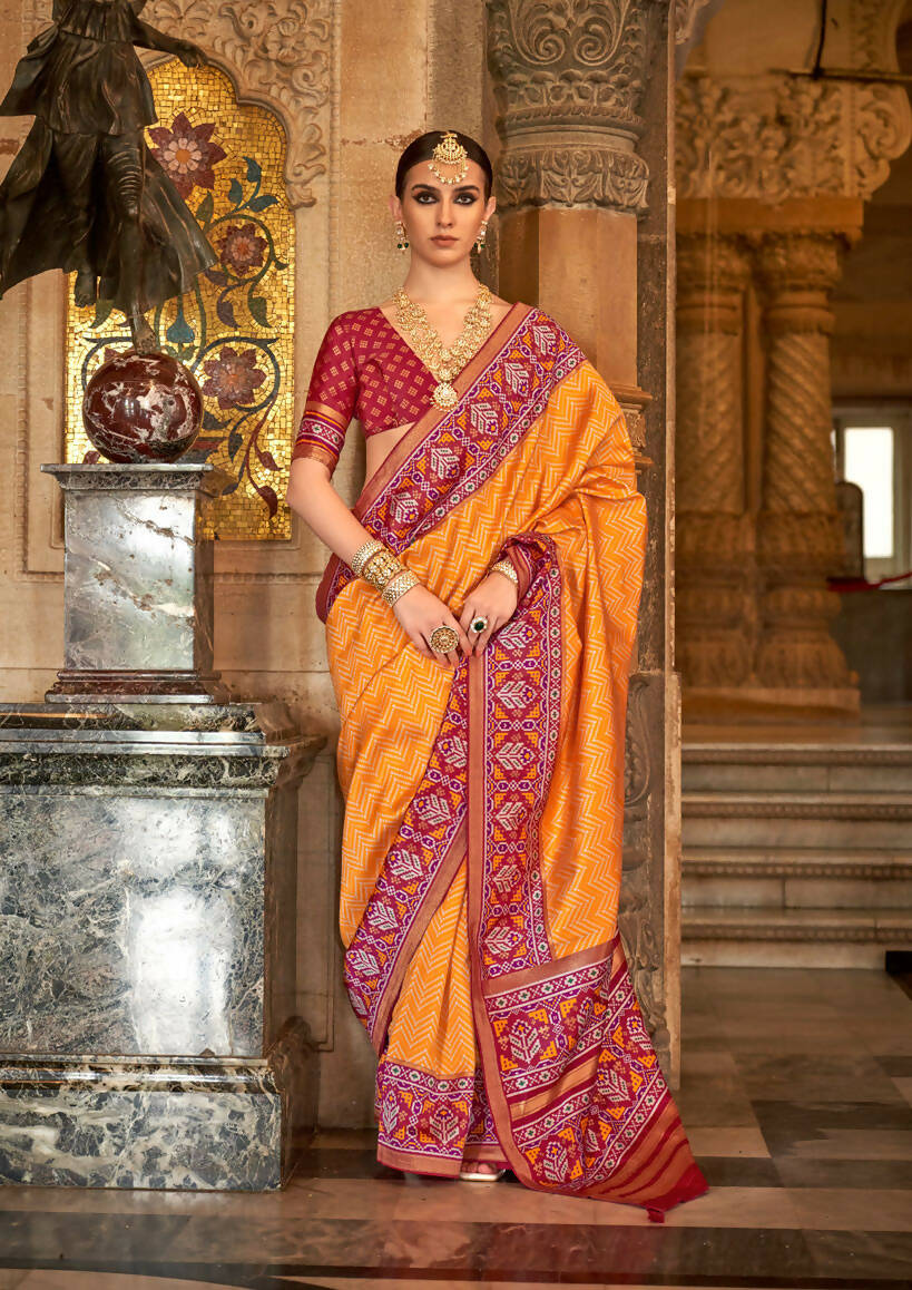 Orange Banarasi Weaving, Ultra Aqua Finish, Zari Work Banarasi Silk Saree - Rath Kunti | Grocsy