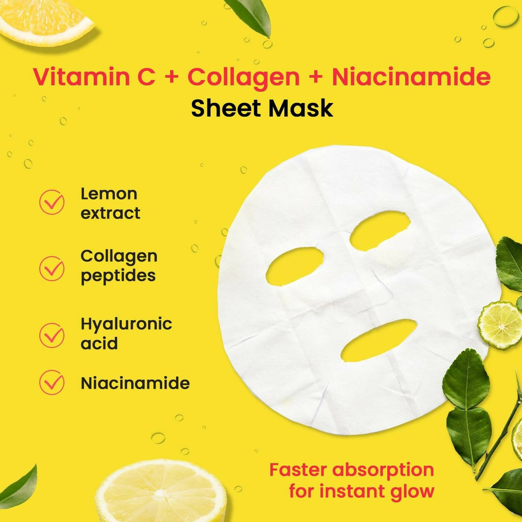 Chicnutrix Korean Illume Face Sheet Mask Infused With Lemon Essence Rich In Vitamin C Radiant and Glowing Skin, Korean Skincare | Grocsy