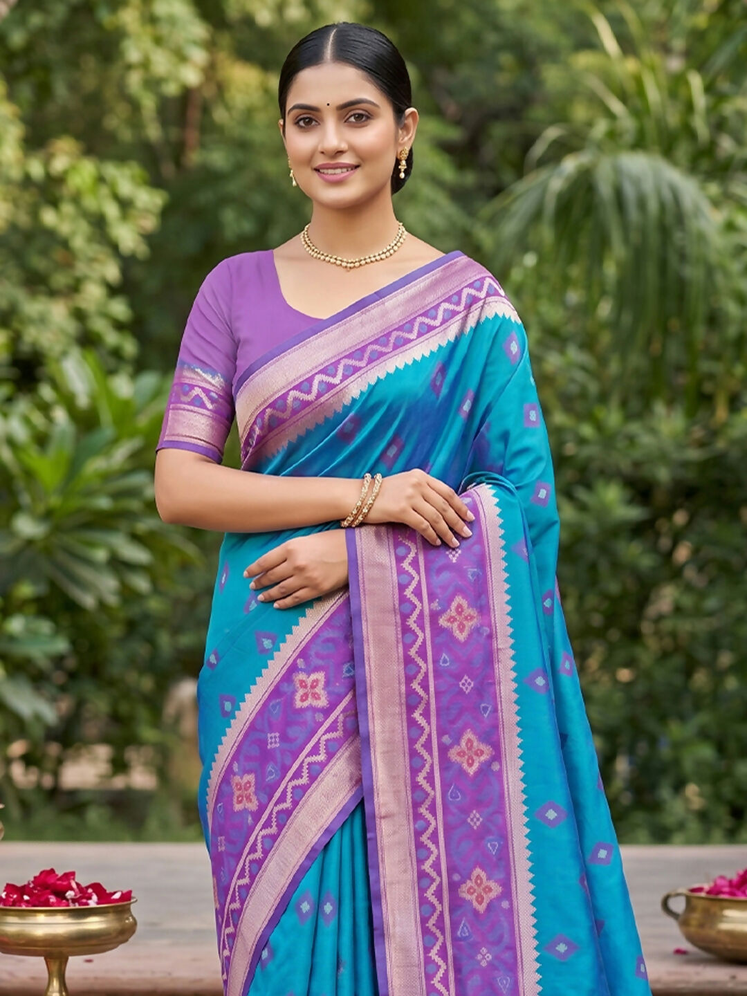 Shree Shyam Fashion Rama Blue Soft Silk Saree | Grocsy